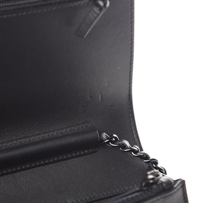 Chanel Calfskin Painted Chevron Embossed Boy Wallet On Chain WOC Black 11 of 15