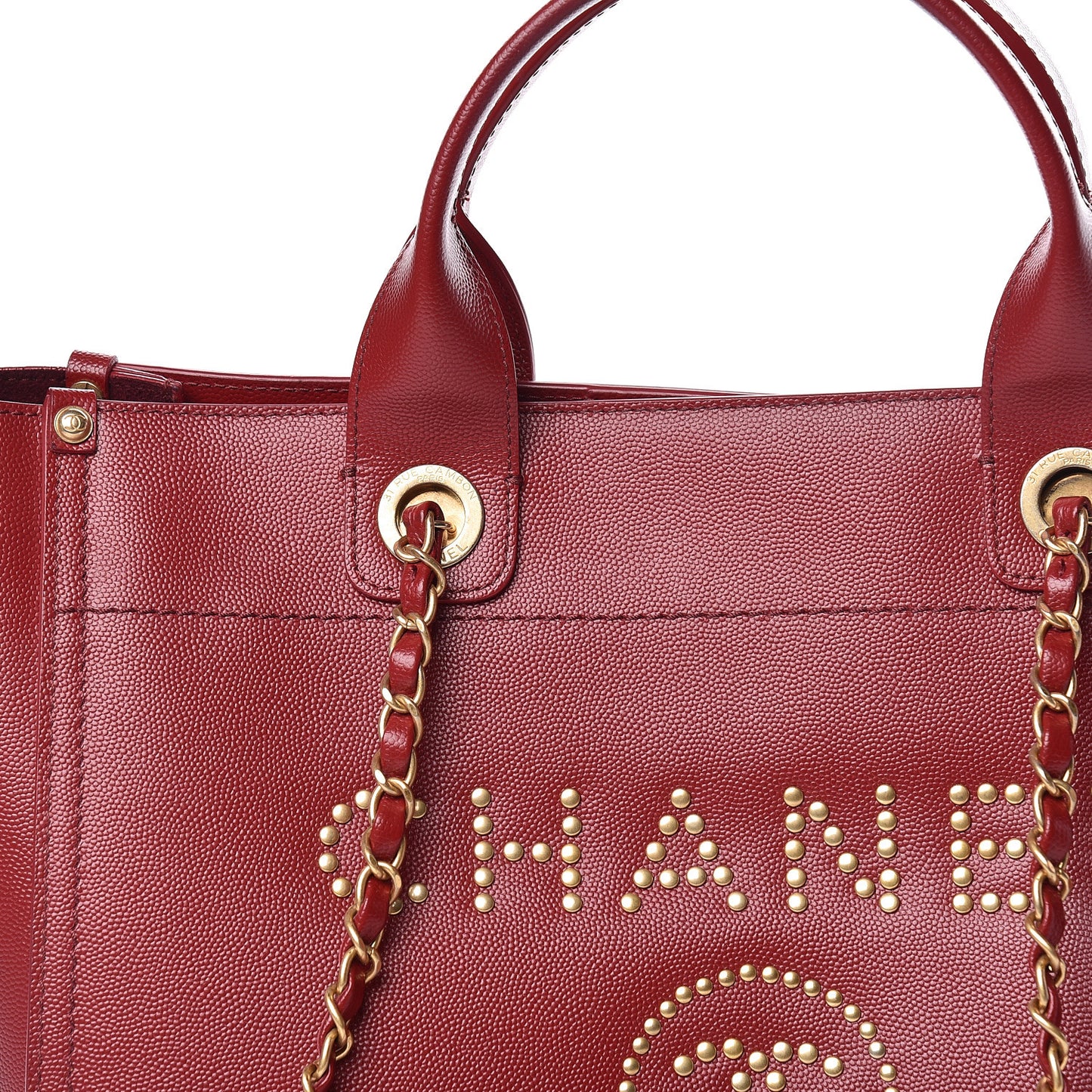 Caviar Small Studded Deauville Tote Red