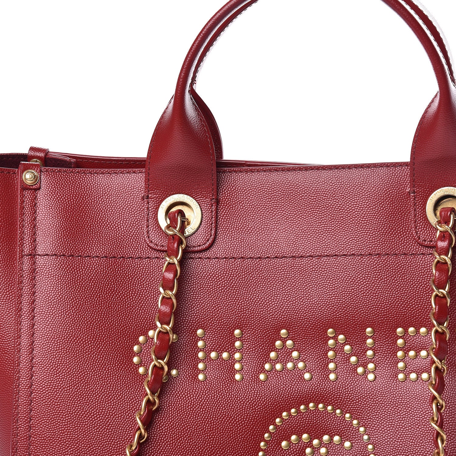 Chanel Caviar Small Studded Deauville Tote Red 10 of 10