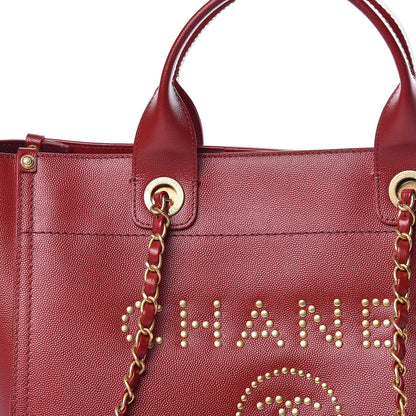 Chanel Caviar Small Studded Deauville Tote Red 10 of 10