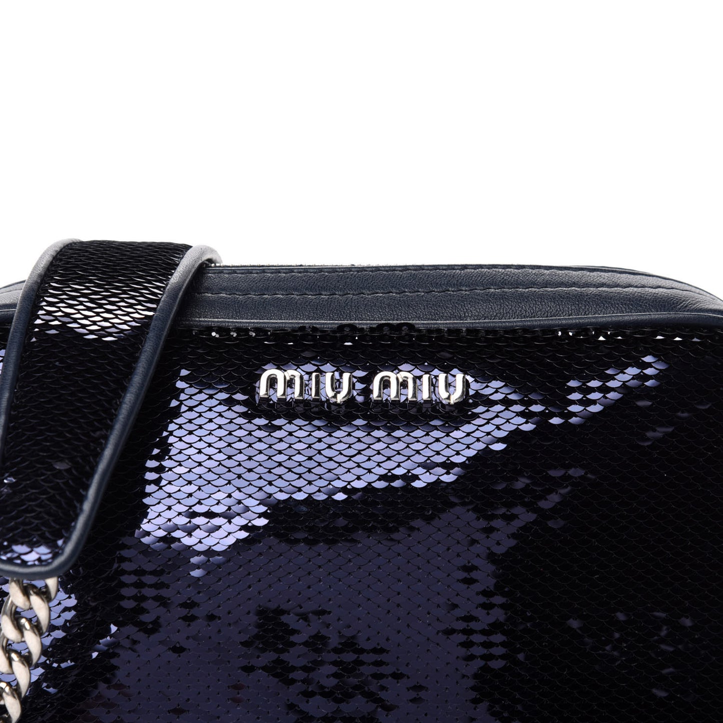 Paillettes Sequin Chain Camera Bag Bleu