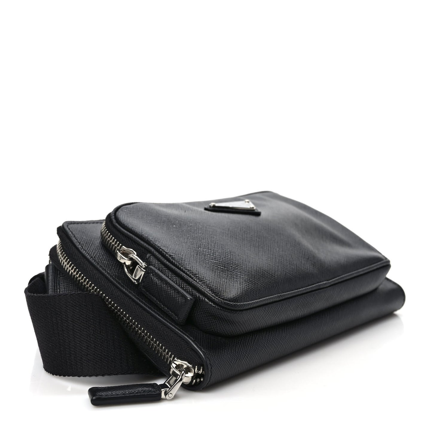 Saffiano Travel Double Zip Crossbody Belt Bag Black