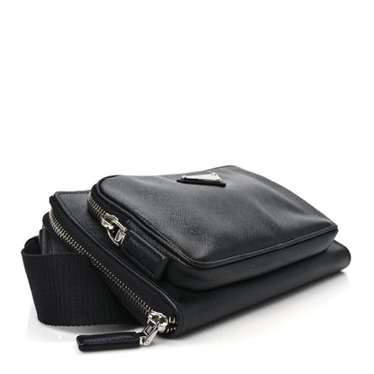 Prada Saffiano Travel Double Zip Crossbody Belt Bag Black 4 of 8