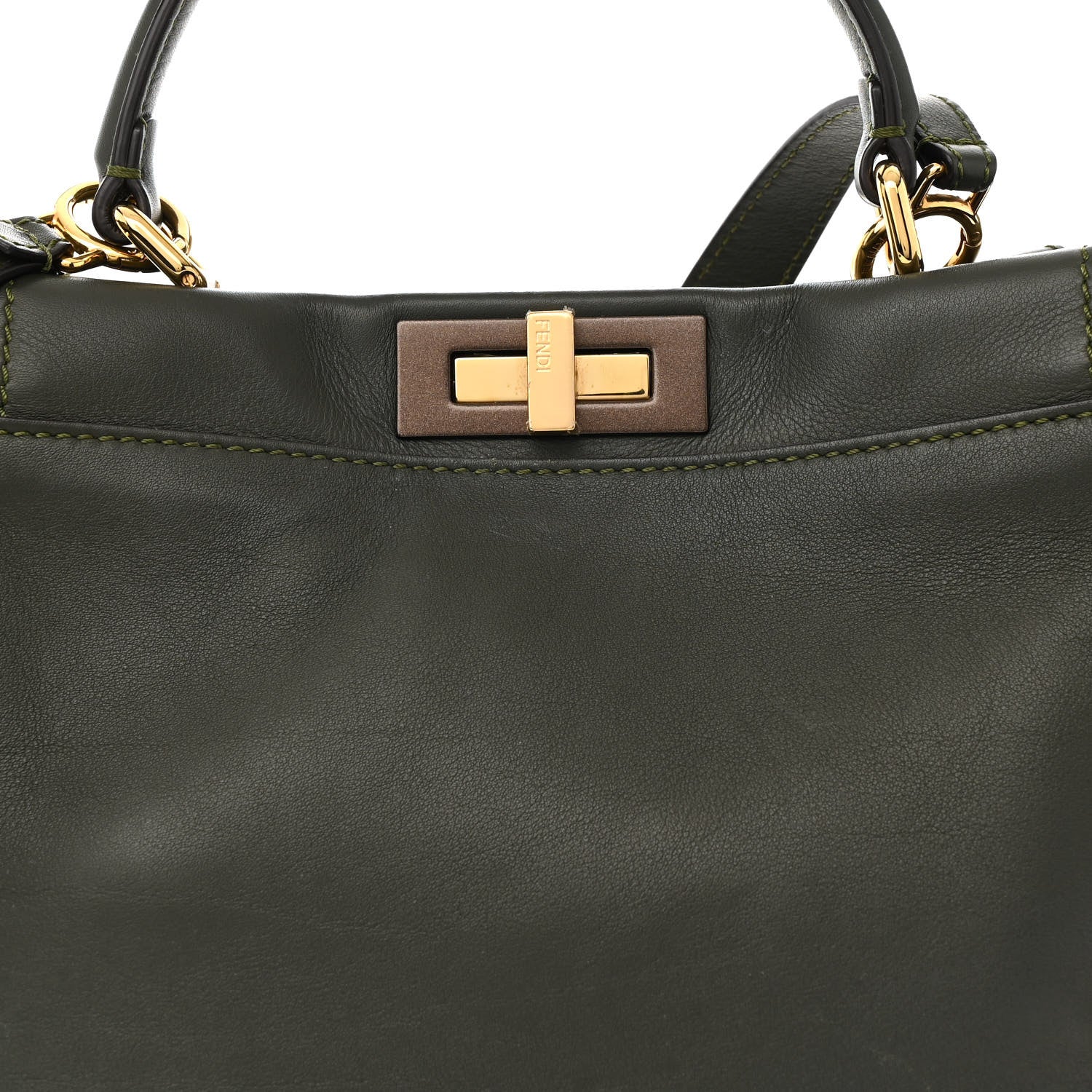 Fendi Vitello Seta Shiny Nappa Medium Peekaboo Iconic Satchel Verde Prato Makeup 9 of 18