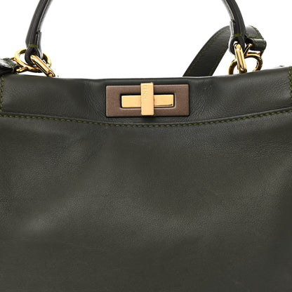 Fendi Vitello Seta Shiny Nappa Medium Peekaboo Iconic Satchel Verde Prato Makeup 9 of 18