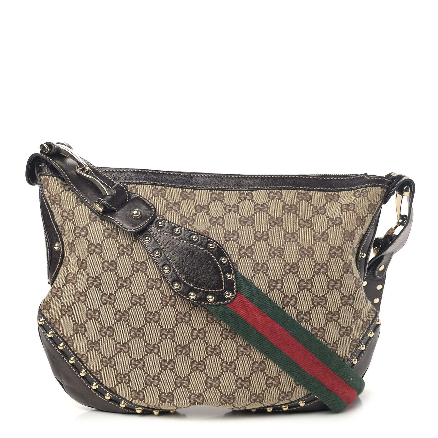 Monogram Web Studded Pelham Shoulder Bag Dark Brown