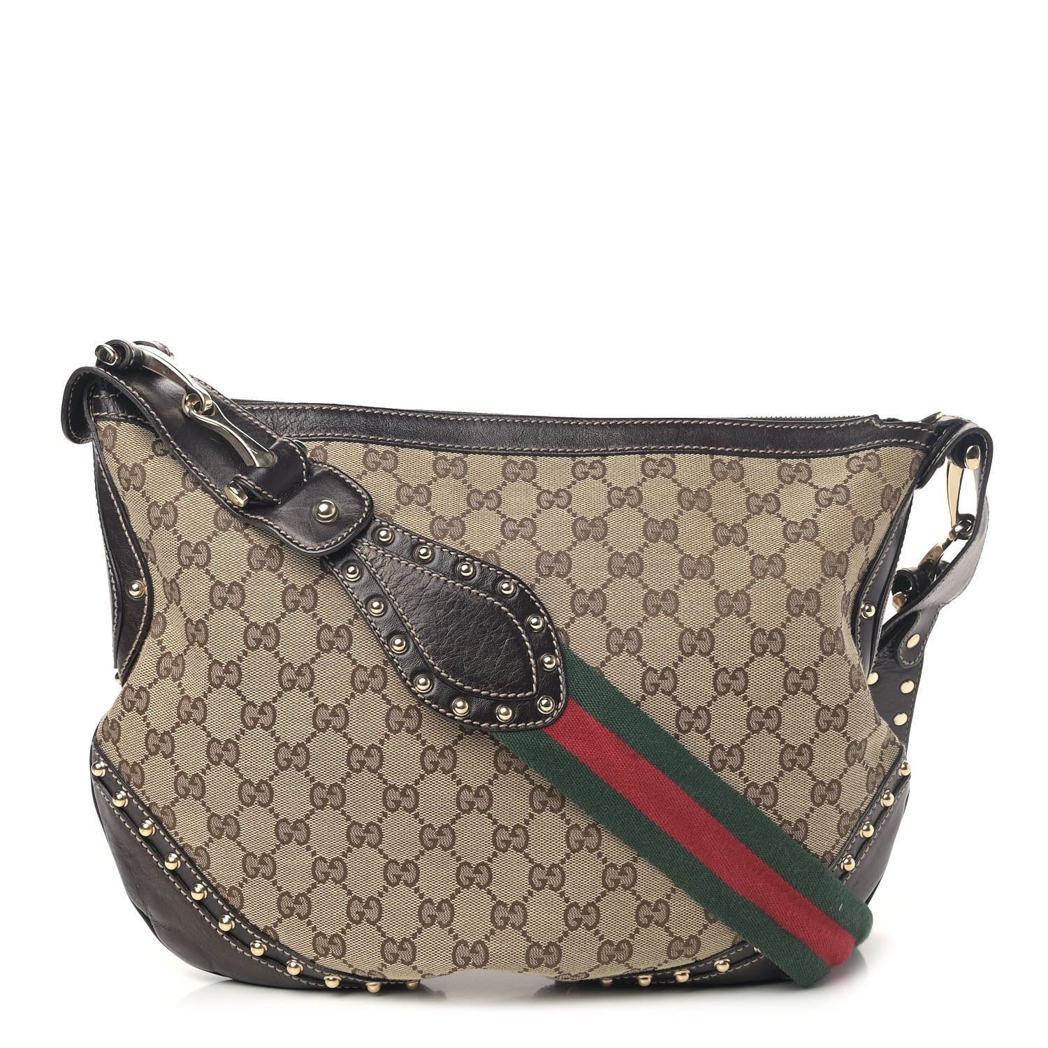 Gucci Monogram Web Studded Pelham Shoulder Bag Dark Brown 1 of 6