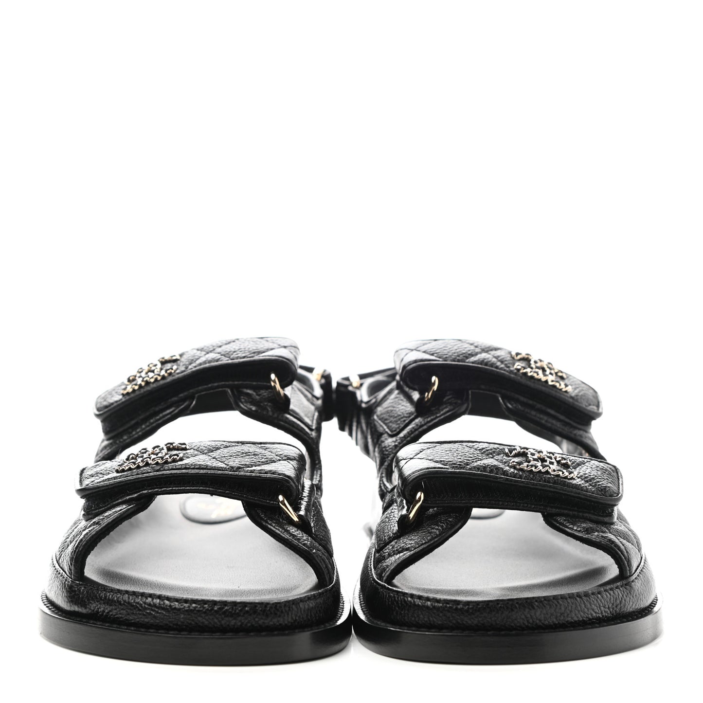 Grained Calfskin Velcro Dad Sandals 36 Black