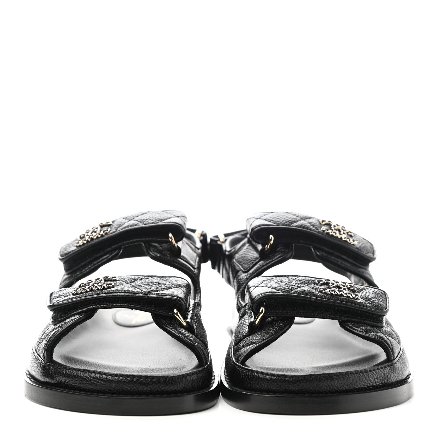 Chanel Grained Calfskin Velcro Dad Sandals 36 Black 2 of 9