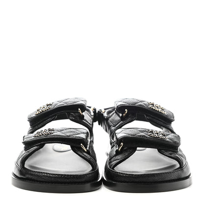 Chanel Grained Calfskin Velcro Dad Sandals 36 Black 2 of 9