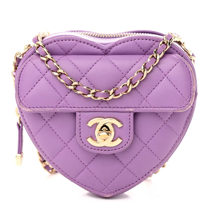 Chanel Lambskin Quilted CC In Love Heart Clutch With Chain Purple 1 of 13