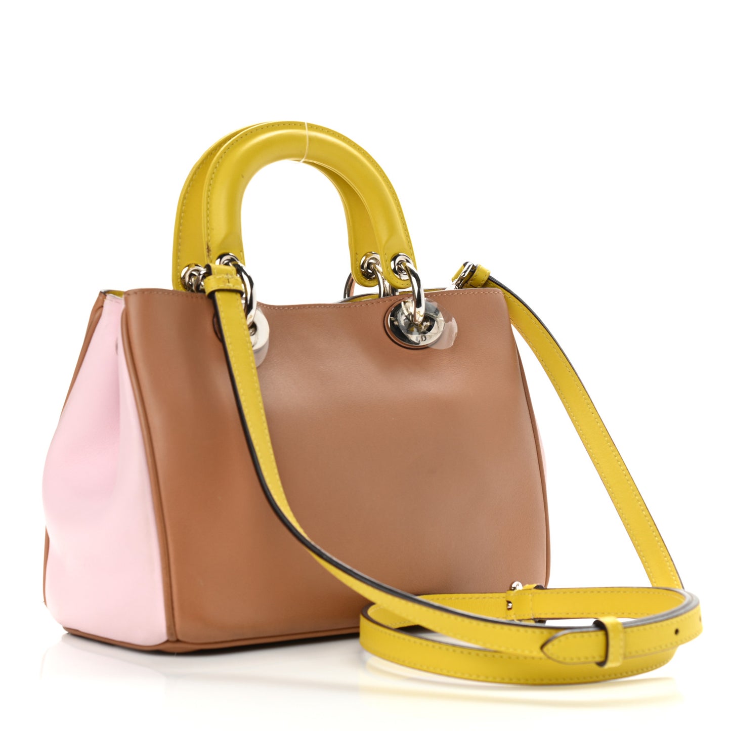 Calfskin Tri-Color Mini Diorissimo Tote Brown Pink Yellow