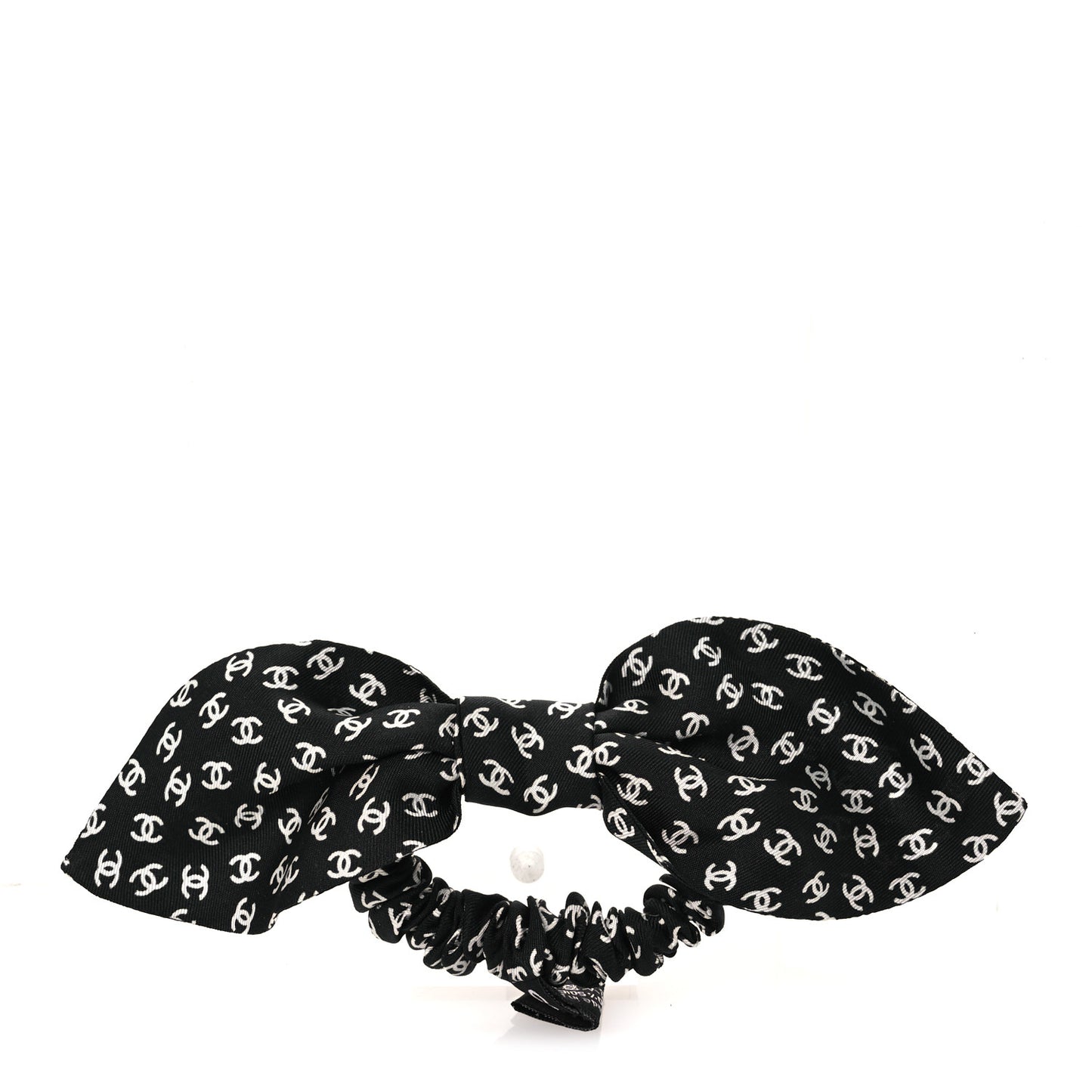 Silk Twill CC Scarf Hair Tie Black Ecru
