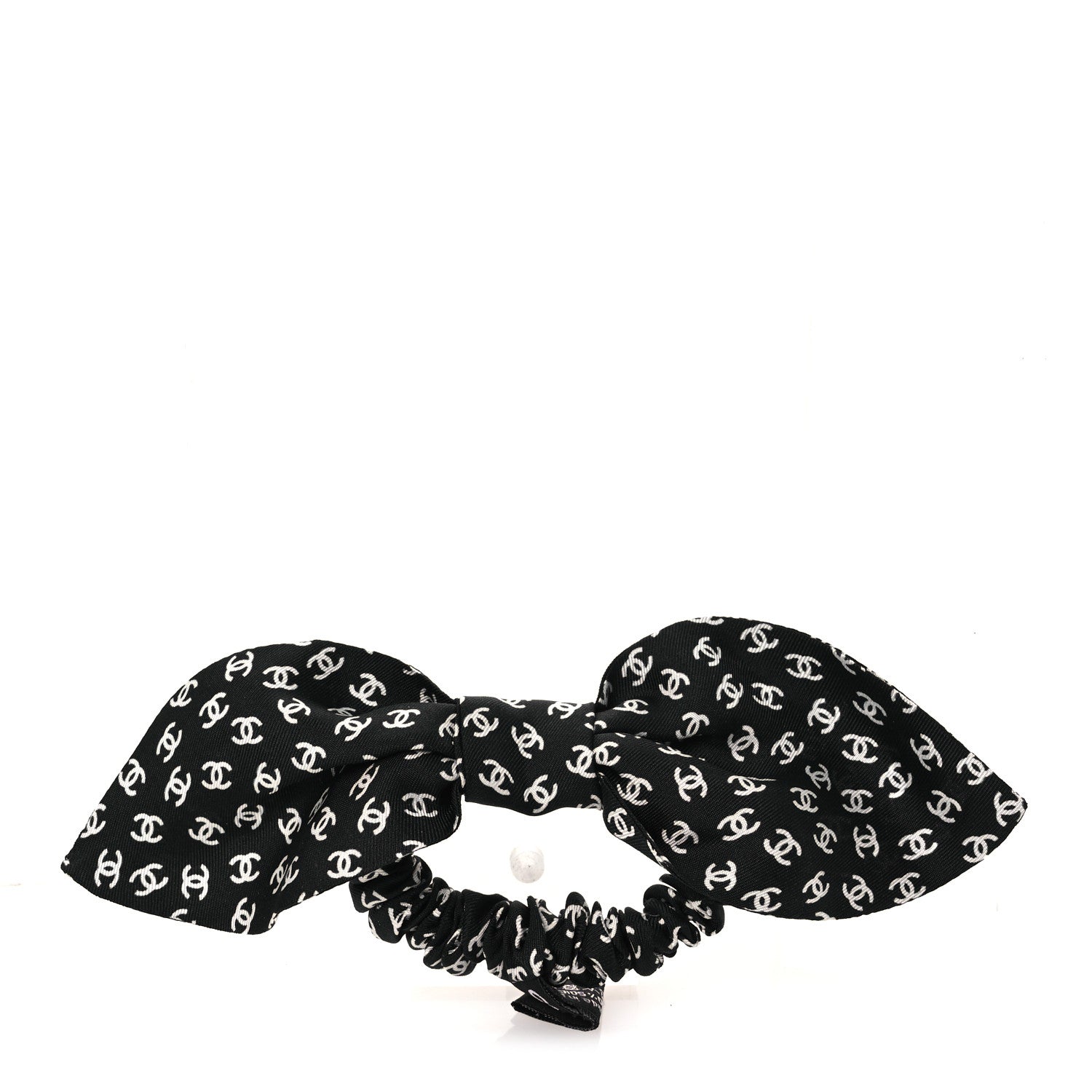 Chanel Silk Twill CC Scarf Hair Tie Black Ecru 1 of 4