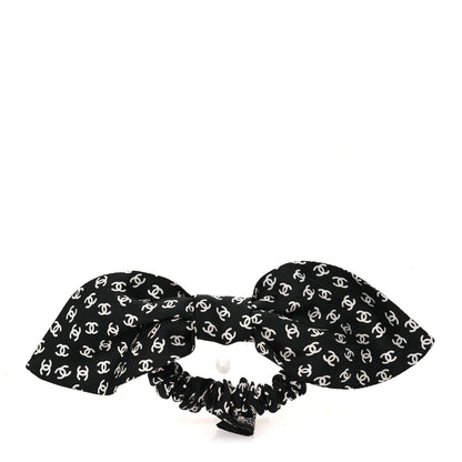 Chanel Silk Twill CC Scarf Hair Tie Black Ecru 1 of 4