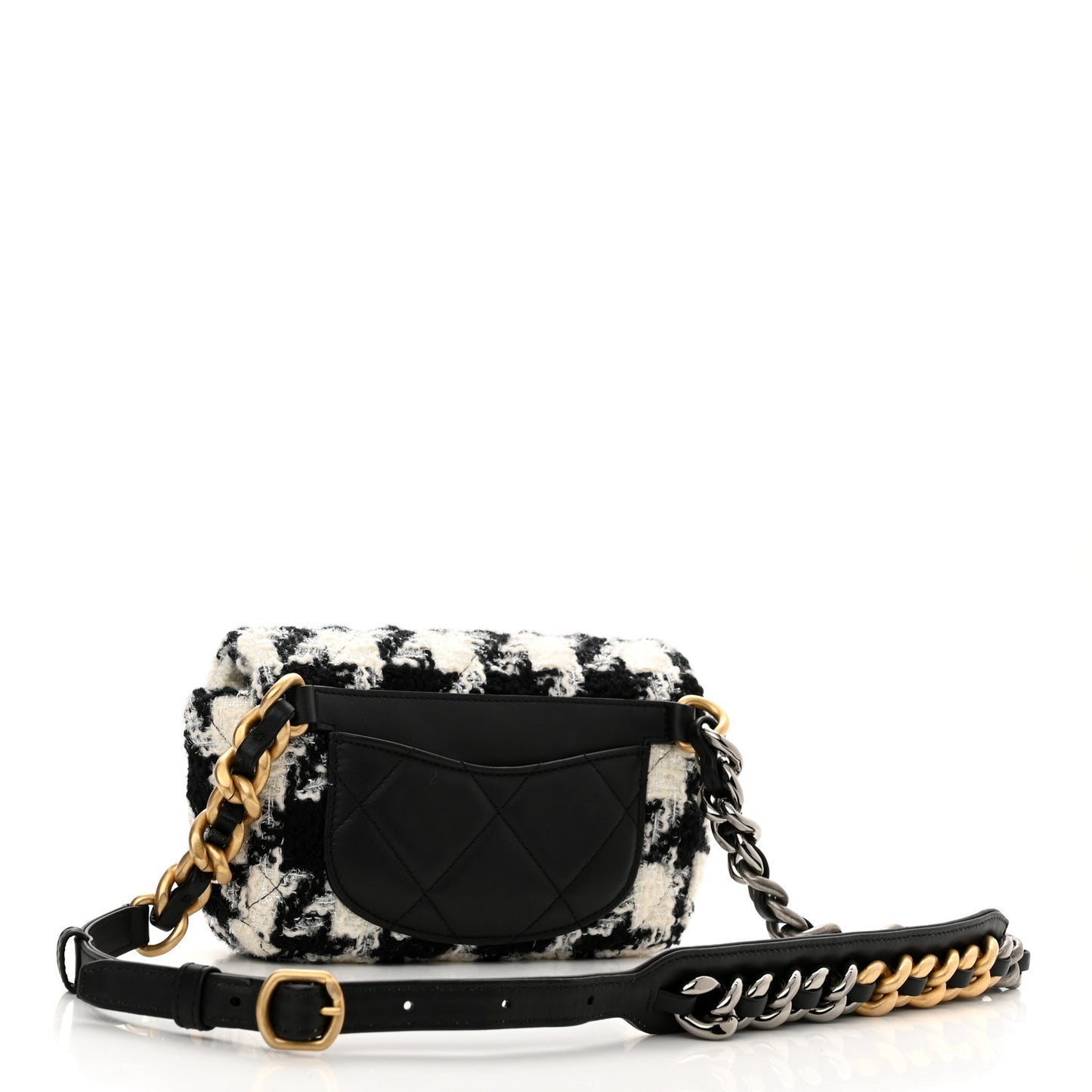 Tweed Quilted Chanel 19 Waist Bag Black Ecru White