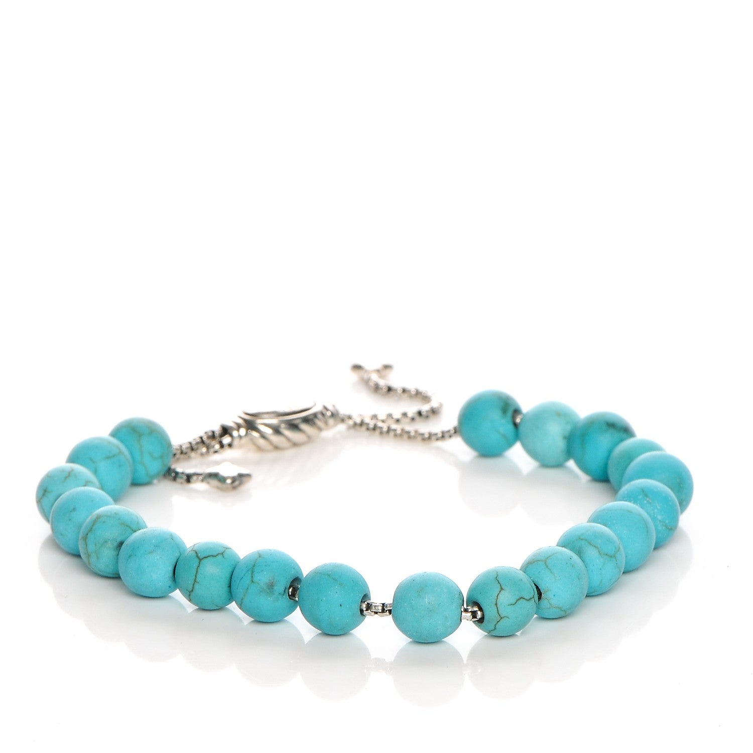 David Yurman Sterling Silver Turquoise 8mm Spiritual Beads Adjustable Bracelet 3 of 5
