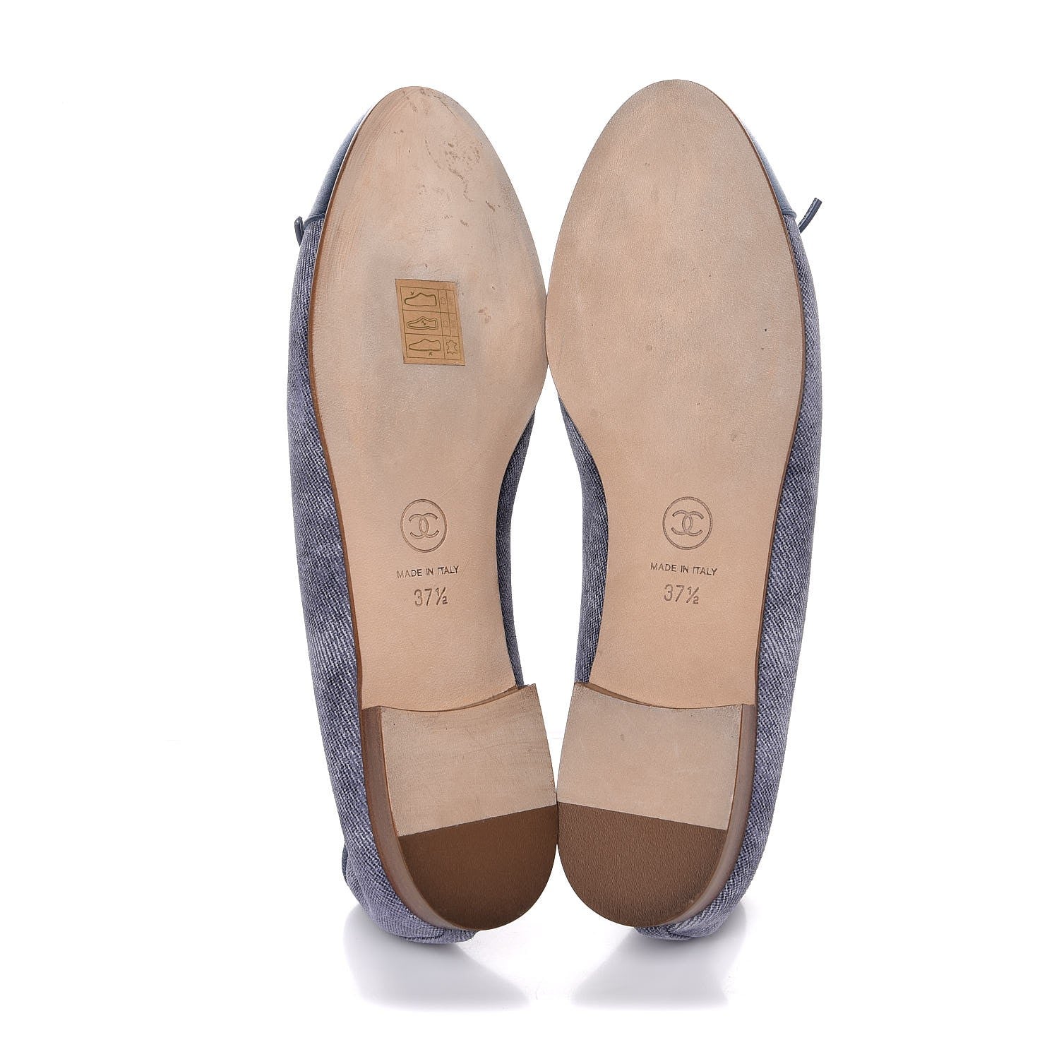 Chanel Satin Denim Goatskin CC Cap Toe Ballerina Flats 37.5 Blue 5 of 9