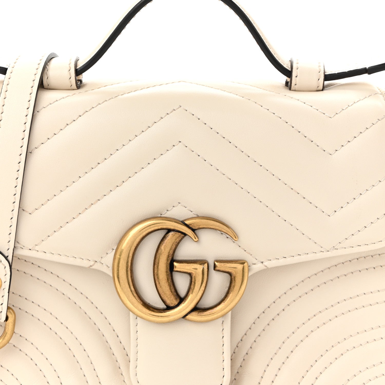 Gucci Calfskin Matelasse Mini GG Marmont Top Handle Shoulder Bag White 8 of 11