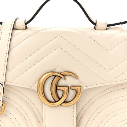 Gucci Calfskin Matelasse Mini GG Marmont Top Handle Shoulder Bag White 8 of 11