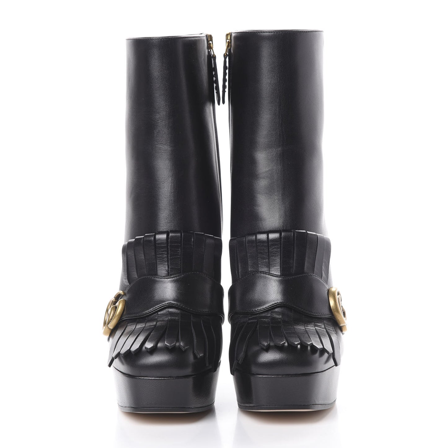 Malaga Kid GG Marmont Fringe Platform Ankle Boots 40 Black
