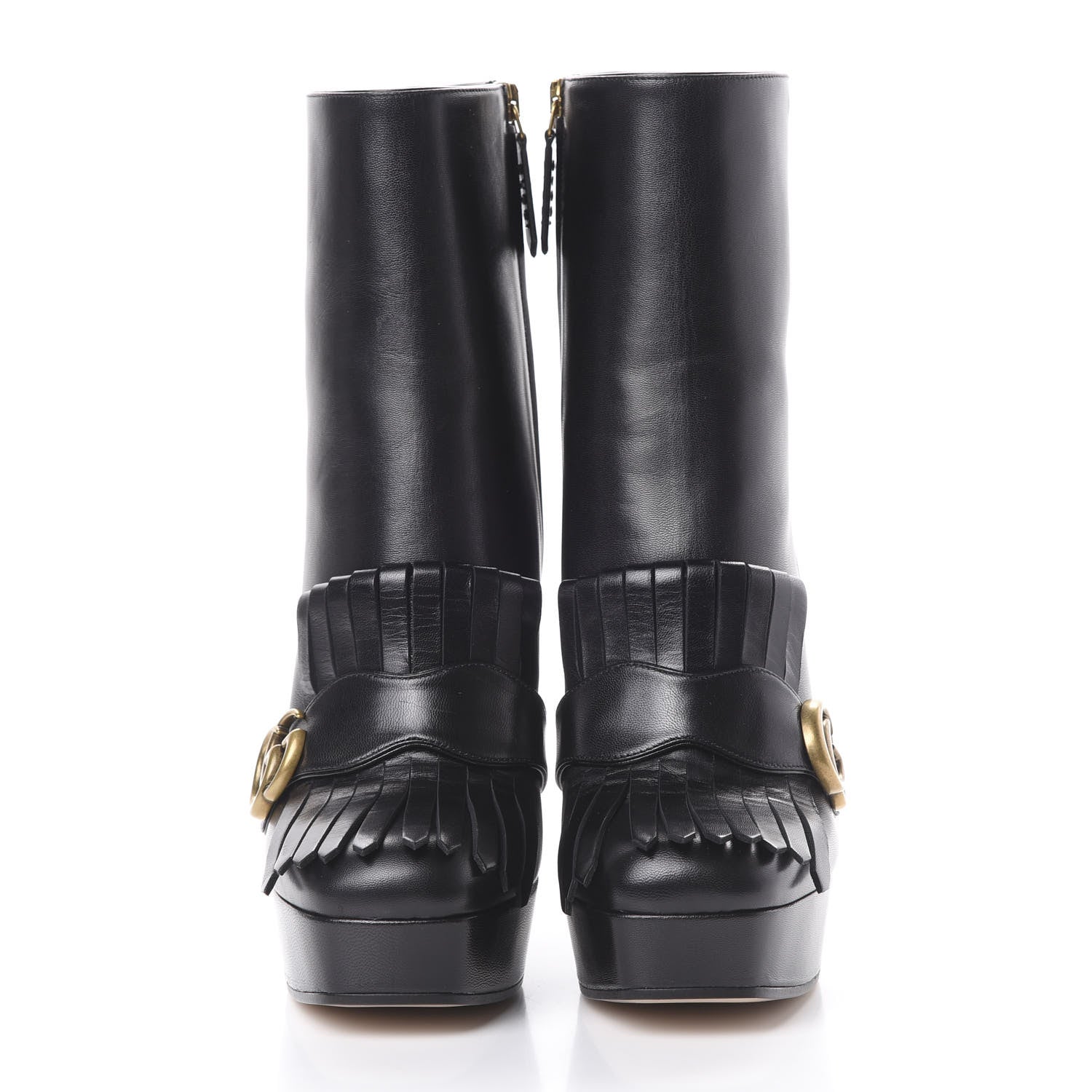 Gucci Malaga Kid GG Marmont Fringe Platform Ankle Boots 40 Black 2 of 9