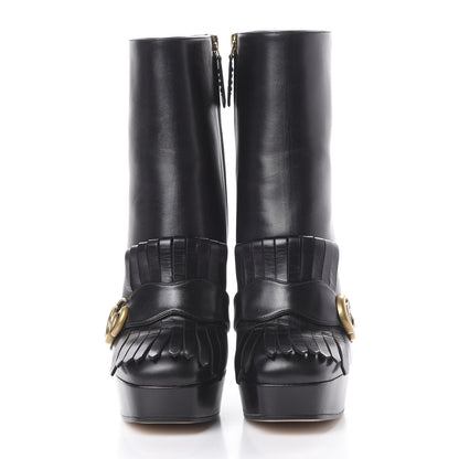 Gucci Malaga Kid GG Marmont Fringe Platform Ankle Boots 40 Black 2 of 9