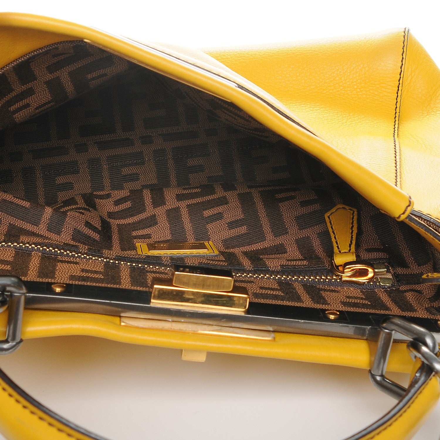 Fendi Vitello Zucca Large Peekaboo Iconic Satchel Yellow Tobacco 6 of 8