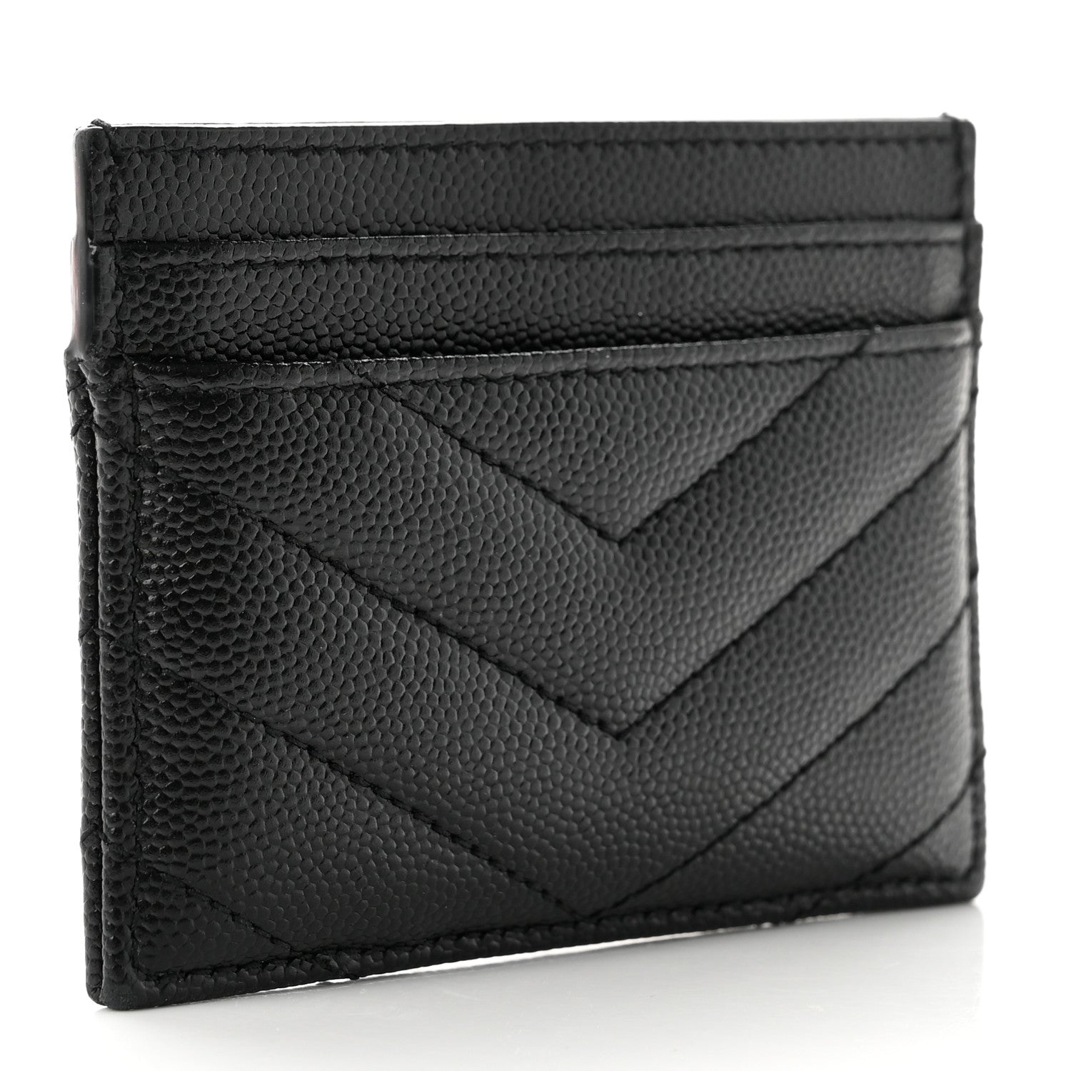 Saint Laurent Grain De Poudre Matelasse Chevron Monogram Credit Card Case Black 3 of 7