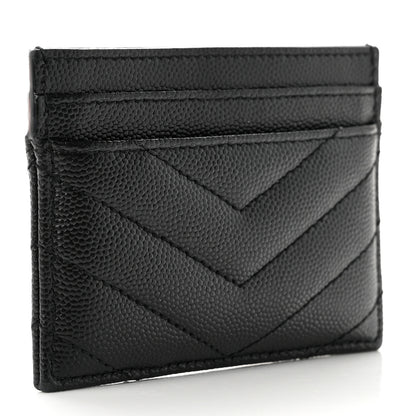 Saint Laurent Grain De Poudre Matelasse Chevron Monogram Credit Card Case Black 3 of 7