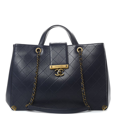 Chanel Lambskin Stitched Large Around The Corner Shopping Tote Deep Marine 1 of 15