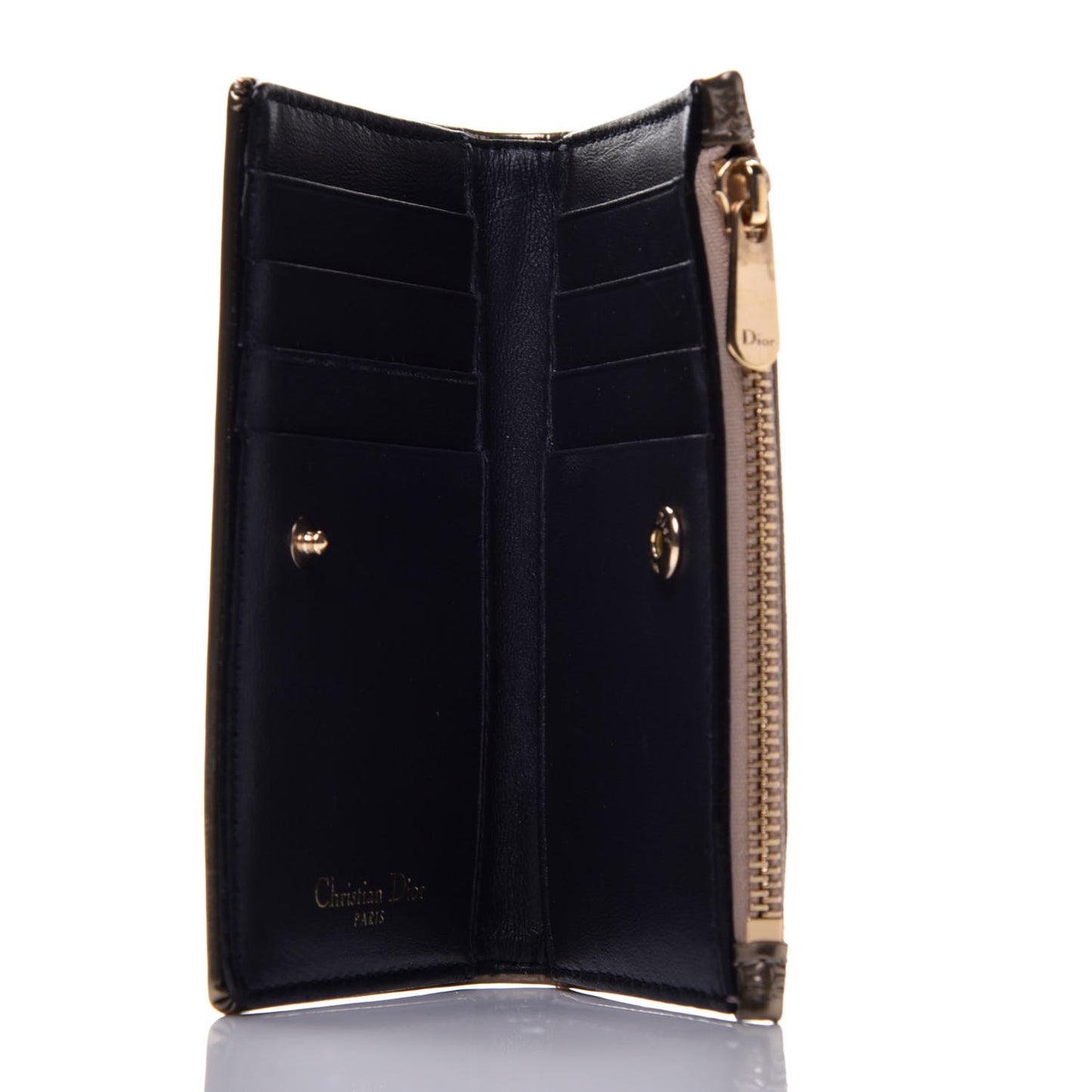 Metallic Patent Micro-Cannage Diorama Medium Wallet Champagne