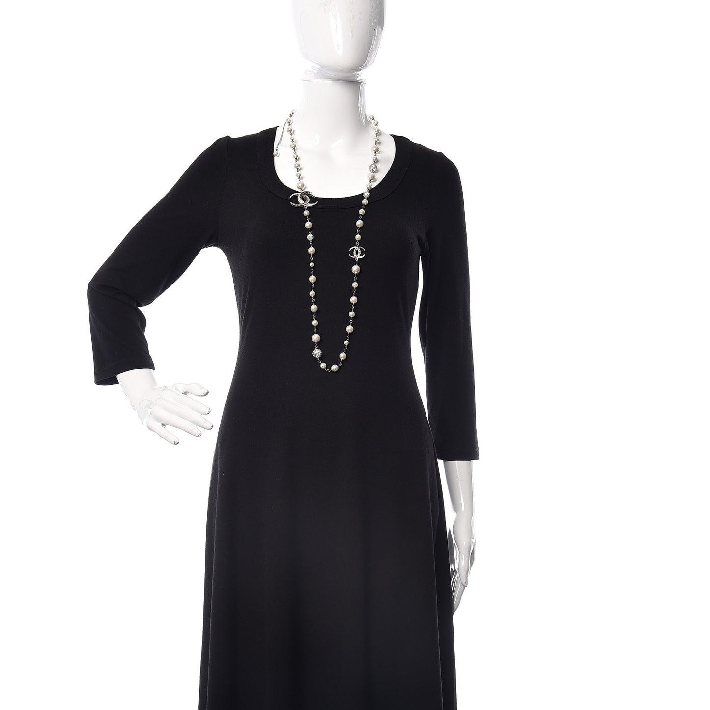 Crystal Pearl CC Long Necklace Silver