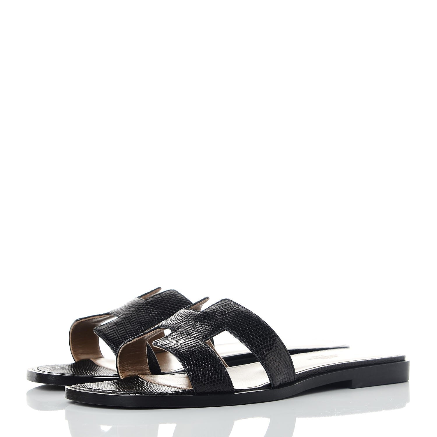Hermes Lizard Oran Sandals 37 Black 3 of 10