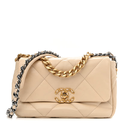 Chanel Shiny Goatskin Quilted Medium Chanel 19 Flap Beige 1 of 9