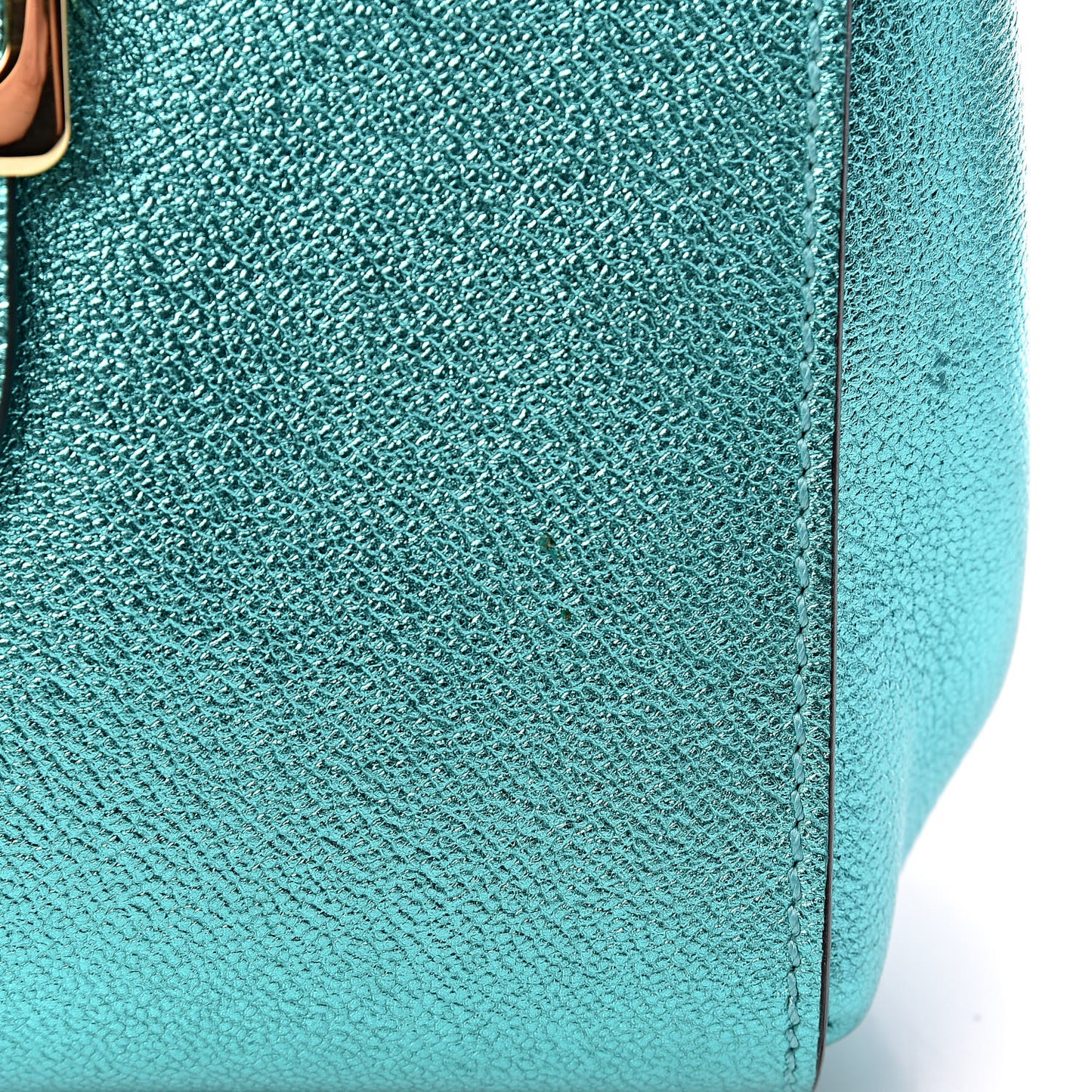Metallic Soft Grain Calfskin Small Buckle Tote Emerald