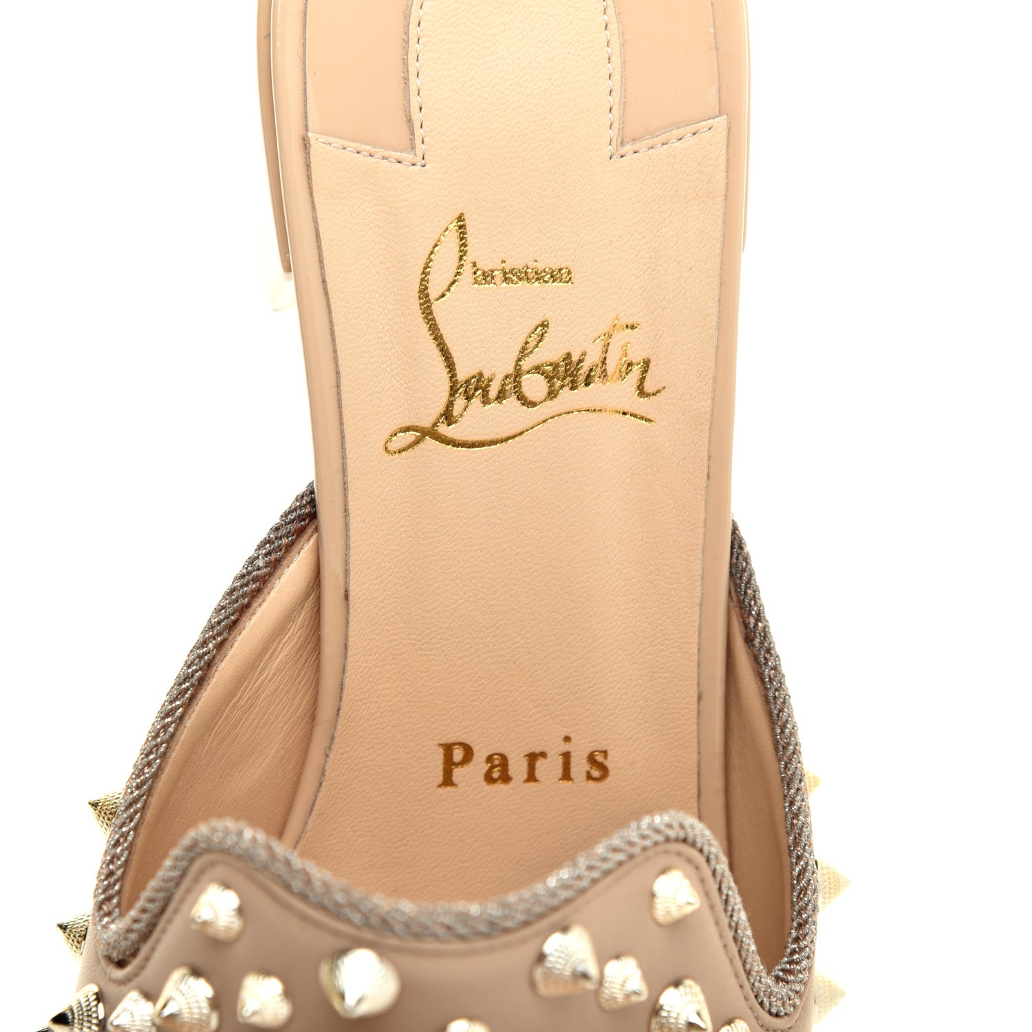 Christian Louboutin Shiny Nappa Spikes Mulaconka 35 Mules 38 Nude 7 of 8