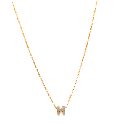 Hermes Lacquered Gold Mini Pop H Pendant Necklace Marron Glace 1 of 6