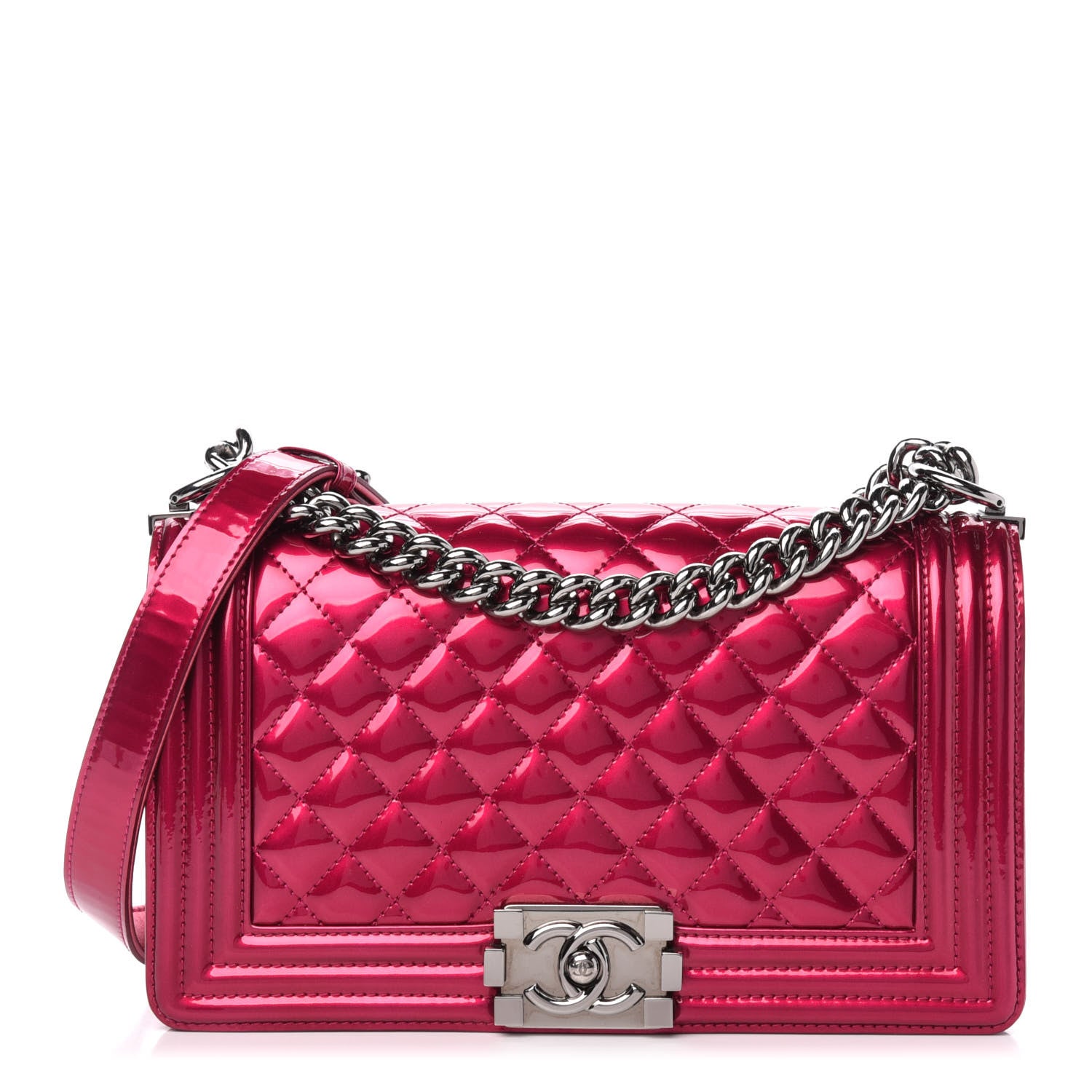 Chanel Metallic Patent Calfskin Quilted Medium Boy Flap Pink 1 of 13