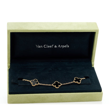 Van Cleef & Arpels 18K Yellow Gold Black Onyx 5 Motifs Vintage Alhambra Bracelet 5 of 5