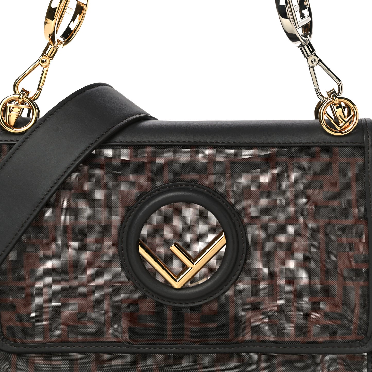 Mesh Vitello Century F is Fendi FF 1974 Kan I Shoulder Bag Marrone Black Ebano