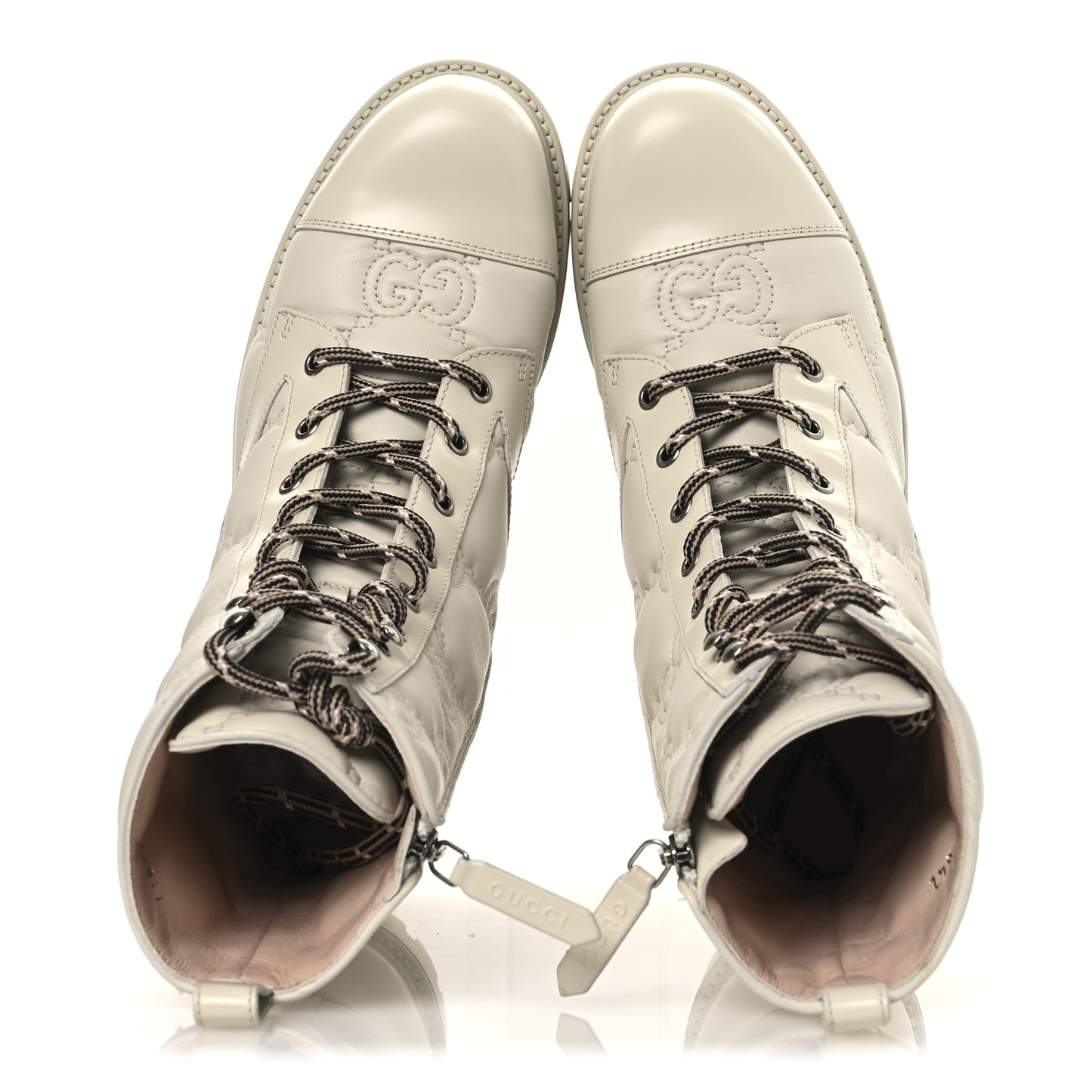 Cordovan Lux Nappa GG Matelasse Lace Up 60mm Combat Boots 38.5 Milk White