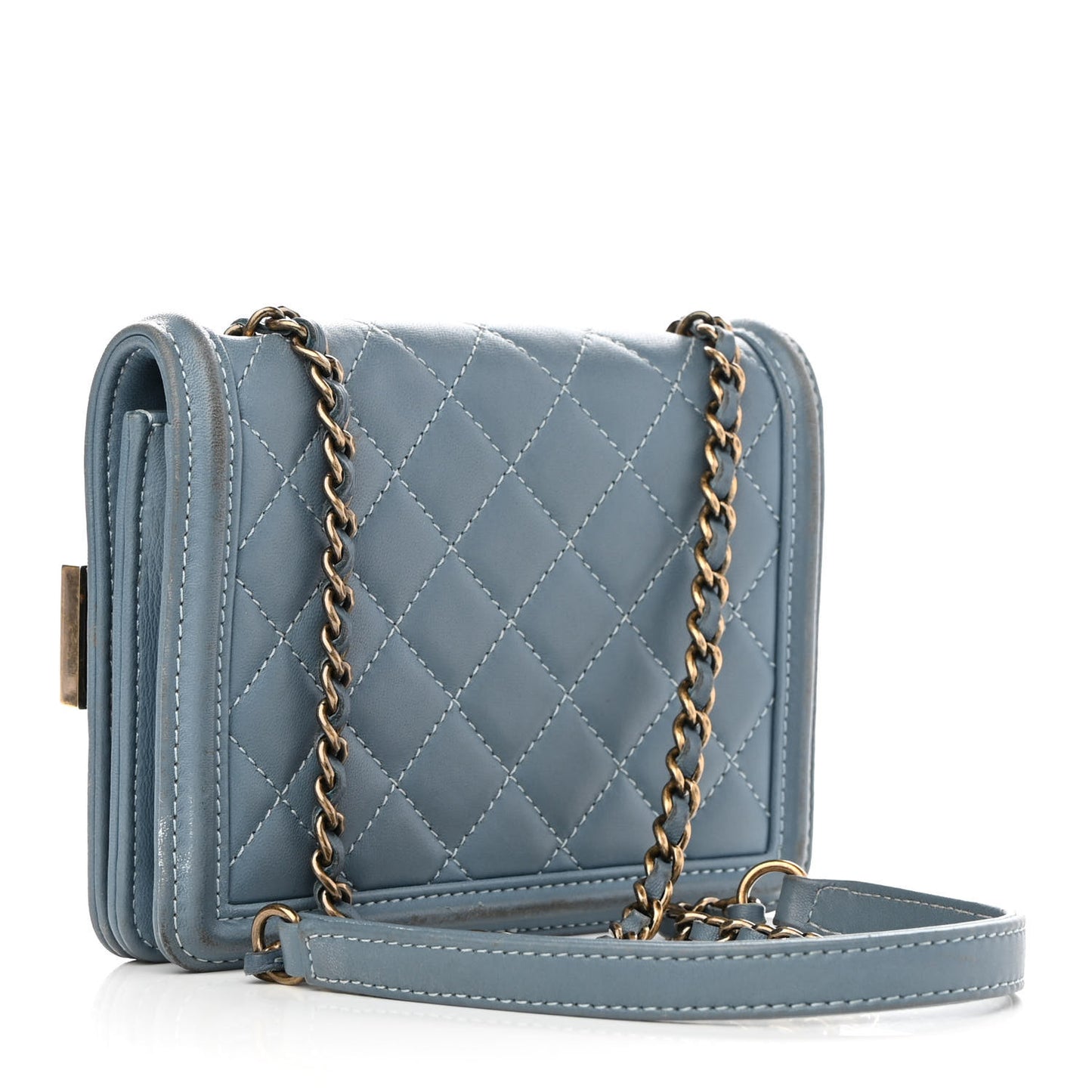 Lambskin Quilted Studded Boy Brick Flap Light Blue