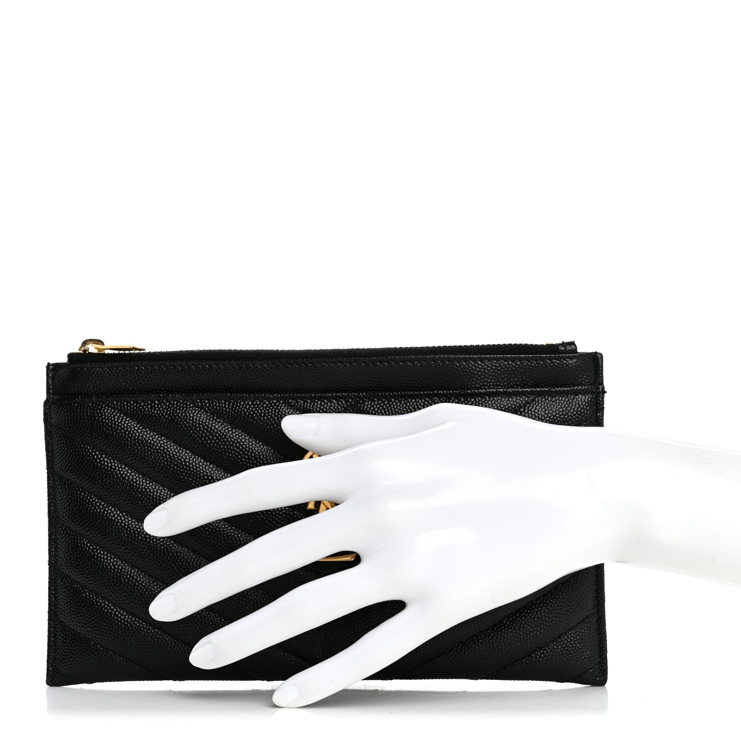 Saint Laurent Grain De Poudre Chevron Monogram Bill Pouch Black 2 of 9