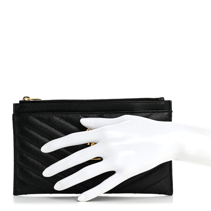 Saint Laurent Grain De Poudre Chevron Monogram Bill Pouch Black 2 of 9