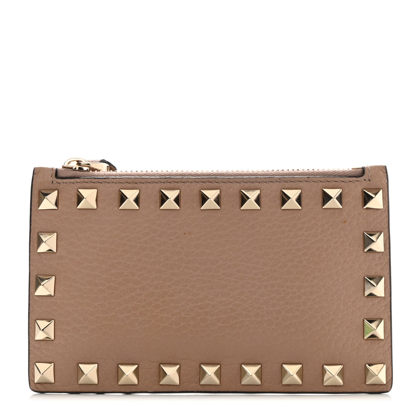 Pebbled Calfskin Rockstud Coin Case Card Holder Rose Cannelle