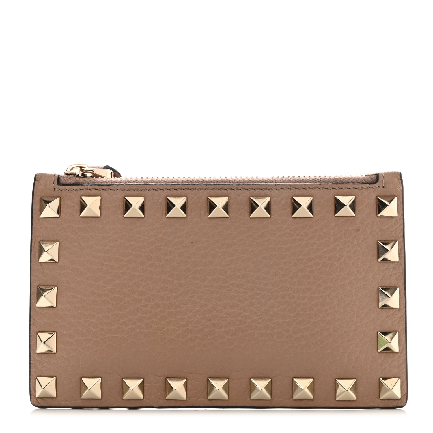 Valentino Garavani Pebbled Calfskin Rockstud Coin Case Card Holder Rose Cannelle 1 of 8