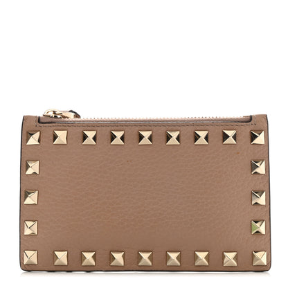 Valentino Garavani Pebbled Calfskin Rockstud Coin Case Card Holder Rose Cannelle 1 of 8