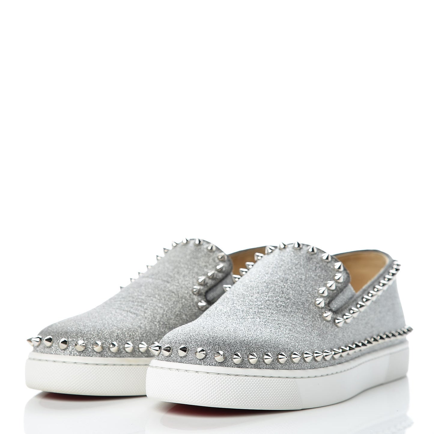 Calfskin Spikes Womens Pik Boat Glitter Sneakers 37 Silver