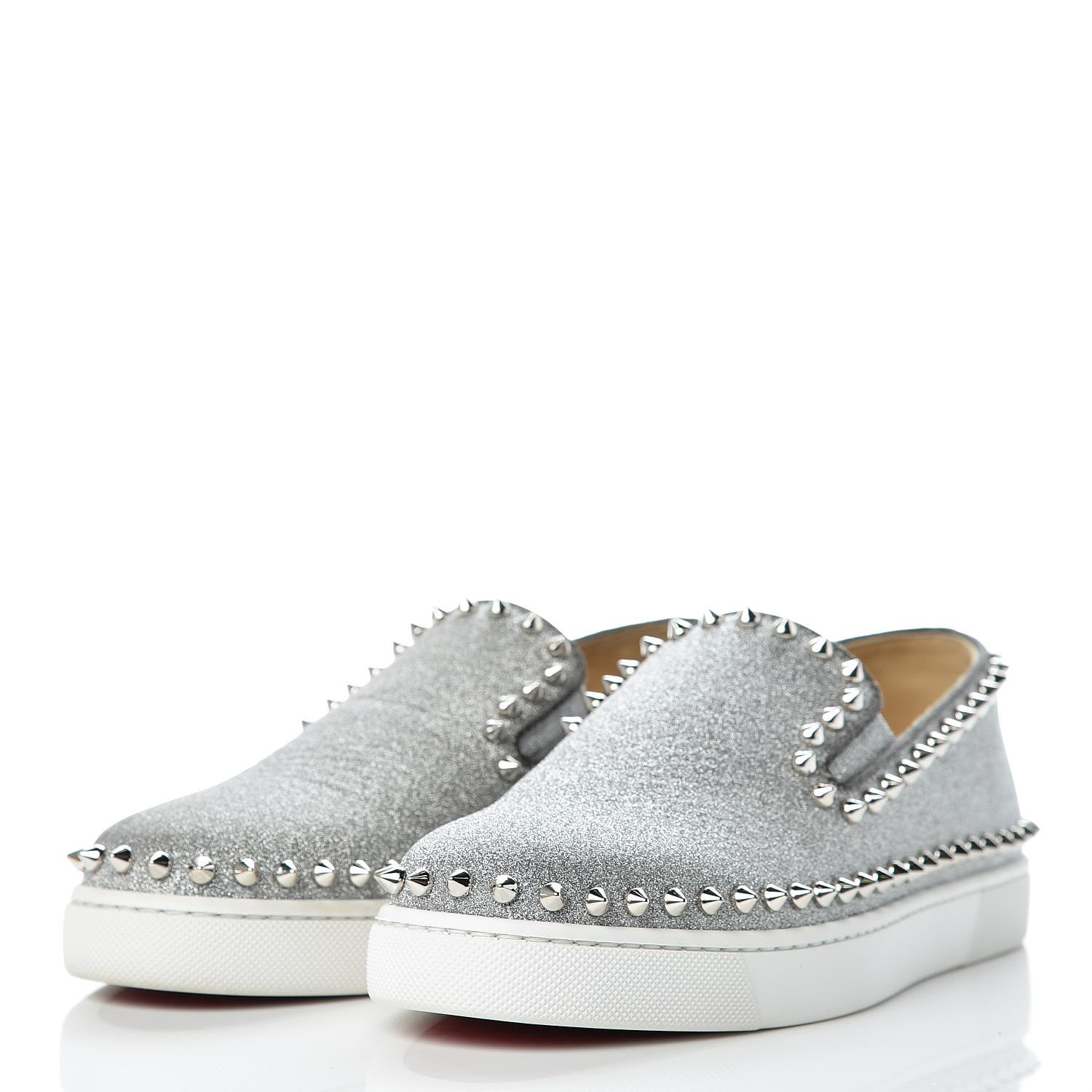 Christian Louboutin Calfskin Spikes Womens Pik Boat Glitter Sneakers 37 Silver 3 of 9
